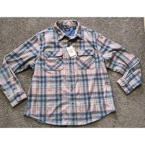 Chaps Men's Lakeland Flannel Shirt Size XL Sea Pink & Blue Plaid X Large